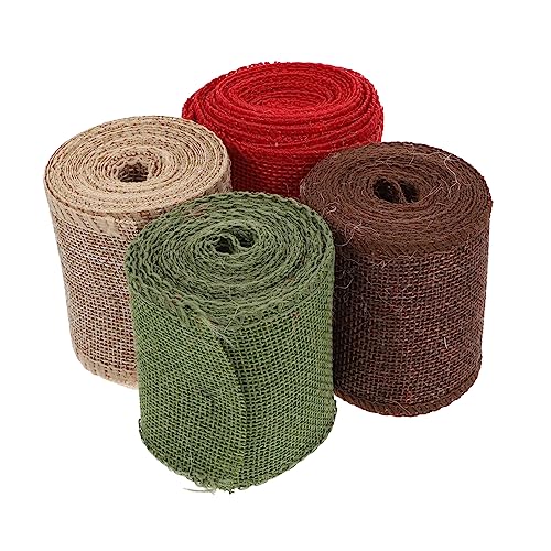 iplusmile 4 Rollen Weihnachtsdeko Bänder in Rot Tannengrün Braun Natur Geschenkverpackung DIY Bastelband für Kränze Schleifen Festliche Dekoration von iplusmile