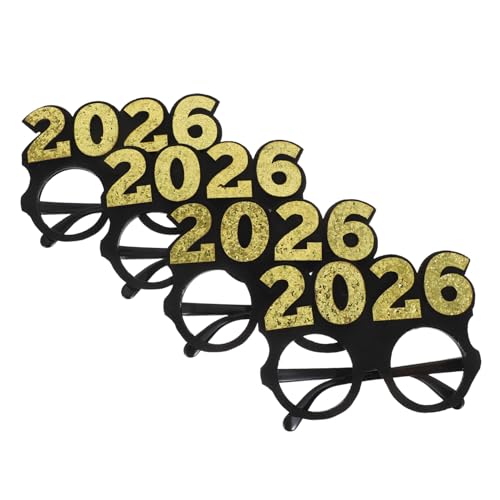 iplusmile 4 Stück 2026 Brillen Urlaubsfoto Requisiten 2026 Zahlenbrillen Neujahrs Kleidungszubehör Pailletten Partybrille Abschlussfeier Requisiten Frohes Neues Jahr von iplusmile