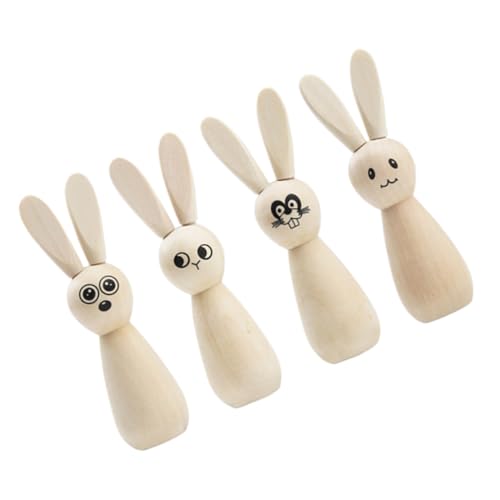 iplusmile 4 Stück Kaninchen-verzierung Holzhasenfigur Peg-Puppen Holzhasen Unfertiger Holzhase Osterhasen-Statue Unbemaltte Peg -Puppen DIY Rohling Hase Aus Unbehandeltem Holz Hölzern von iplusmile