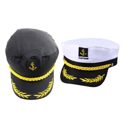 iplusmile 4 Stück Teiliges Captain Sailor Hat für Erwachsene Verstellbare Matrosenmütze in Weiß und Schwarz Atmungsaktiv für Bootsfahrt Karneval Hochzeit Cosplay und Outdoor-sonnenschutz von iplusmile