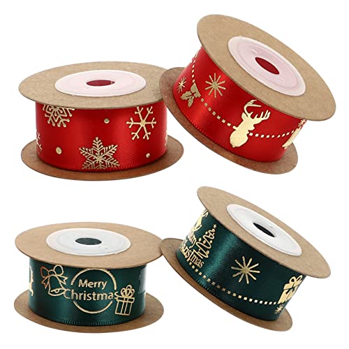 iplusmile 4Rollen Weihnachtliche Geschenkband Festliche Satinbänder mit Glocken Schneeflocken Schneemann Motiven in Rot und Grün Langlebig für Geschenkverpackung und Weihnachtsdeko von iplusmile