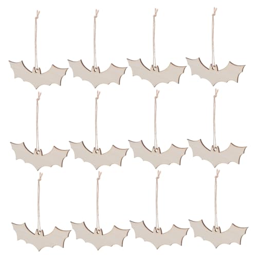 iplusmile 50 Stück Teiliges Halloween Fledermaus Holz Deko Naturbelassene Holzanhänger zum Bemalen Leichte Diy Holzfiguren mit Aufhängung für Party und Hausdekoration Innen und Außen von iplusmile