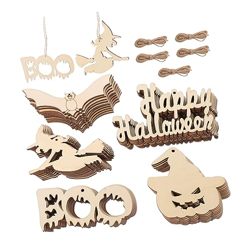iplusmile 50Stücke Halloween Holz Anhänger Bastelbedarf für DIY Dekorationen und Festliche für Halloween Partys und Feiern von iplusmile
