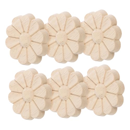 iplusmile 6 Stück Massivholz Tür Kommoden Dekorationsaufkleber Unvollendete Blumenapplikationen Geschnitzte Holz Onlay Applikationen Holzapplikationen Holzschnitzerei Aufkleber Bett von iplusmile