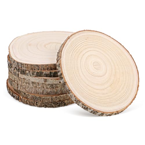 iplusmile 8Stücke Holzscheiben mit Rinde Unlackiertes Paulownia Holz Bastelbedarf für Dekoration Hochzeiten und Projekte von iplusmile