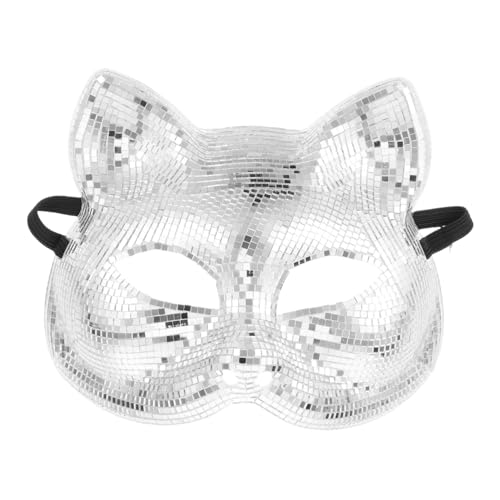iplusmile Disco-katze-gesichtsmaske Schutzmaske Disco-spiegelmaske Gesichtsmaske Für Silvester Strassmaske Retro-halloween-maske Silberne Kleeblattmaske Katzenmaske Für Frauen Plastik Silber von iplusmile