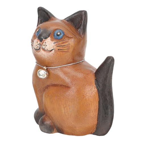 iplusmile Holzfigur Kleine Katze Handgeschnitzt Dekorative Holzskulptur Wohnaccessoire für Büro und Kinderzimmer Kreative Katzenfigur Geschenkidee von iplusmile