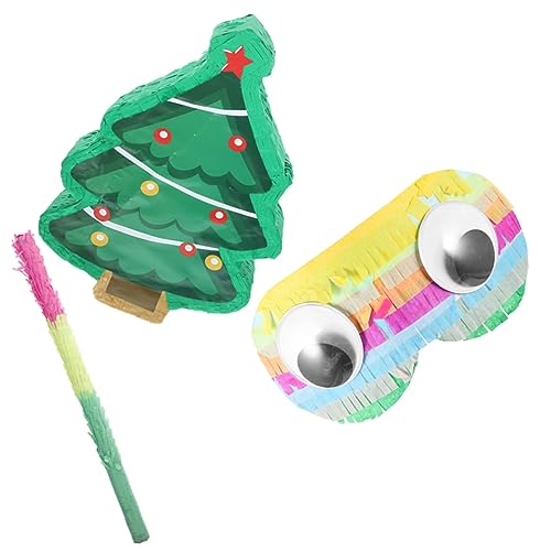 iplusmile Traditionelle Weihnachtsbaum Piñata zum Befüllen Teiliges Party Dekorationsset mit Klopfstock und Augenmaske Kreative Hängedekoration für Kindergeburtstag und Festliche Feiern von iplusmile