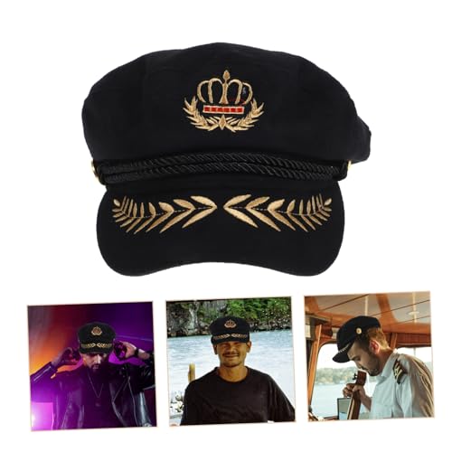 iplusmile Vintage Kapitänsmütze mit Gesticktem ähren design Schwarze Matrosenhut für Cosplay Kostüm Themenpartys Verstellbare Seemanns Kappe für Erwachsene iplusmile Vintage Kapitänsmütze mit Gesticktem ähren design Schwarze Matrosenhut für Cosplay Kostüm Themenpartys Verstellbare Seemanns Kappe für Erwachsene von iplusmile