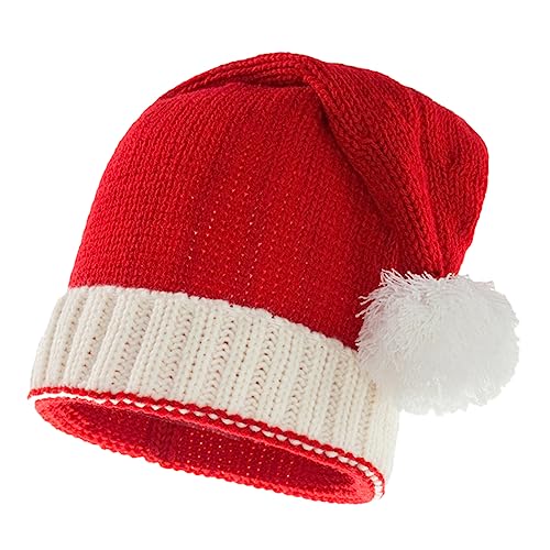 iplusmile Weihnachtsmütze Strickmütze mit Bommel Warme Nikolausmütze für Rot Einheitsgröße Winterliche Xmas Beanie für Festliche Winteraktivitäten von iplusmile