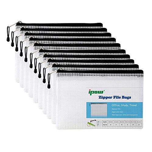 10 Pack Dokumententasche A5 mit Reißverschluss, Ipow Dokumentenmappe Reißverschlussbeutel Mesh Zipper Set für Datei, Papier, Dokumenten, Kosmetika und Reiseutensilien von ipow