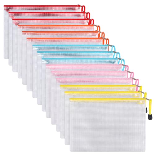 30 Pack Dokumententasche, ipow Reißverschlussbeutel Mesh Taschen Set Zipper Beutel für Datei, Dokumente, Kosmetika und Reiseutensilien (Mehrfarbe, A5 15pcs) von ipow