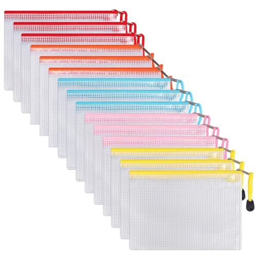 30 Pack Dokumententasche, ipow Reißverschlussbeutel Mesh Taschen Set Zipper Beutel für Datei, Dokumente, Kosmetika und Reiseutensilien (Mehrfarbe, A6 15pcs) von ipow