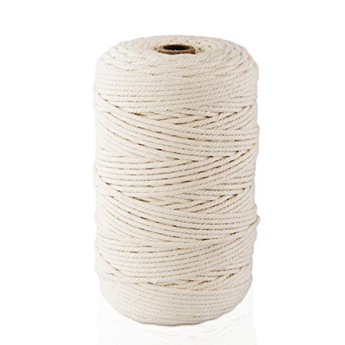 Ipow Baumwollgarn Makramee Garn Baumwollschnur 100% Baumwolle für DIY Handwerk Basteln, Wandbehang, Pflanzenaufhänger, Traumfänger, Böhmen Hochzeit Dekorationen (3mm, 200M) Natur von ipow