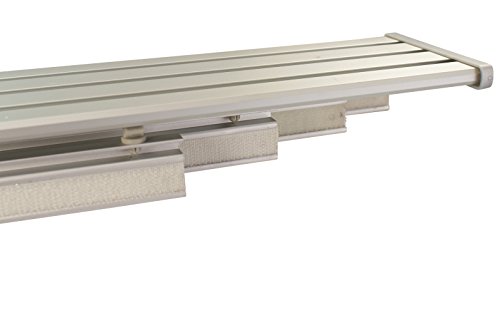 Gardinenschienen Set alu silber, Schiene vorgebohrt 4 läufig aus Aluminium mit Kunststoff Paneelwagen, 320 cm (mittig geteilt) von iso-design