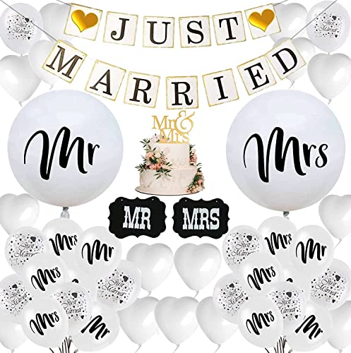 Just Married Hochzeit Deko Set, 46 Stück Hochzeit Deko Set, MR und MRS Ballons Hochzeitsdeko Luftballon und Girlande Banner Just Married Ballon für Party Brautpaar Dekoration Auto Just Married Hochzeit Deko Set, 46 Stück Hochzeit Deko Set, MR und MRS Ballons Hochzeitsdeko Luftballon und Girlande Banner Just Married Ballon für Party Brautpaar Dekoration Auto von iteaauk