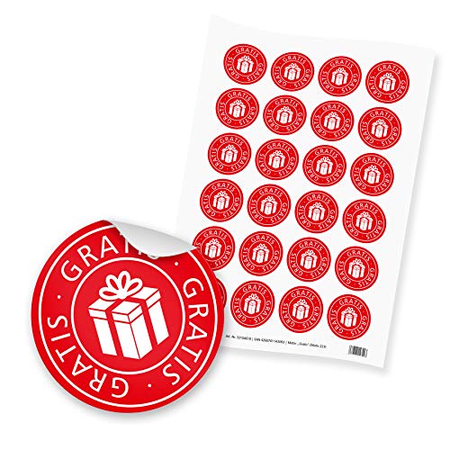 24 x itenga Aufkleber Sticker Etikett mit Text Gratis rund 4cm rot weiß selbstklebend zum Markieren von kostenlosen Zugaben von itenga