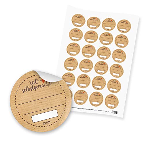 24 x itenga Sticker Aufkleber Etikett „100% selbstgemacht“ unlackiert Marmeladensticker (Motiv 91) von itenga