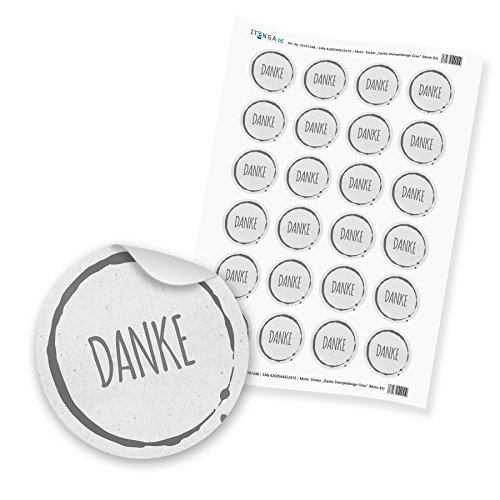 24 x itenga Sticker Aufkleber Etikett „Danke Stempeldesign Grau“ unlackiert (Motiv 83) von itenga