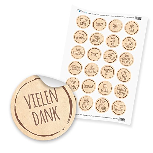 24 x itenga Sticker Aufkleber Etikett „Sprüche Stempeldesign Braun“ unlackiert (Motiv 67) von itenga