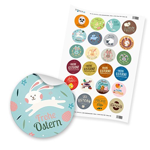24 x itenga Sticker Aufkleber Etikett Frohe Ostern Mix (Motiv 58) von itenga