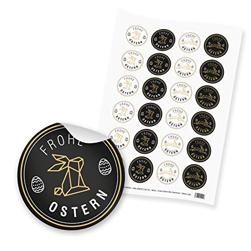 24 x itenga Sticker Aufkleber Etiketten Frohe Ostern Mix Geometrie modern weiß schwarz gold rund 4cm von itenga