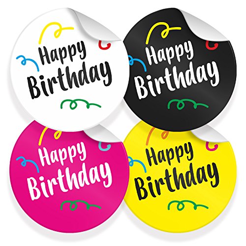 24x itenga Sticker Happy Birthday Mix (Motiv 39) 4cm Geschenk Aufkleber runde Spruch Etiketten von itenga