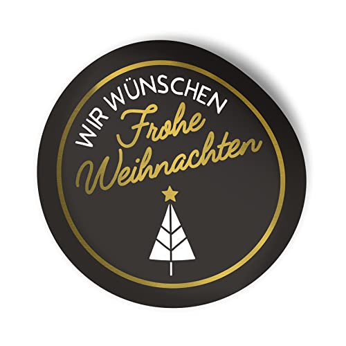 24x itenga Wir wünschen Frohe Weihnachten Aufkleber Sticker Etiketten hochwertig schwarz weiß gold rund 4cm von itenga