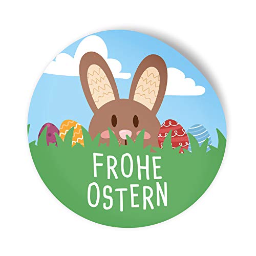 25x itenga Frohe Ostern Aufkleber Sticker Etiketten Osterhase bunt Hasenbande rund 4cm von itenga