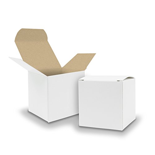 50x itenga Würfelbox KraftKarton 6.5x6.5cm außen weiß innen braun Gastgeschenk Schachtel zum Befüllen (Hochzeit. Adventskalender. Taufe. Geburtstag. Geschenk. Kommunion) von itenga