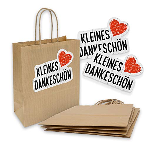 5x itenga Papiertragetaschen + Aufkleber kleines Dankeschön Geschenktüten mit Kordel 18x8x22cm 90g braun Kraftpapiertüten Kraftpapierbeutel mit Griff mittlere Größe von itenga