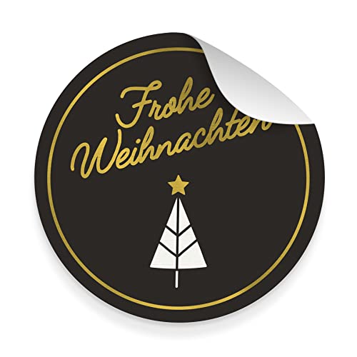 5x itenga große Frohe Weihnachten Aufkleber Sticker Etiketten in schwarz und gold rund 9,5cm - hochwertige Ausführung mit Goldfolierung von itenga