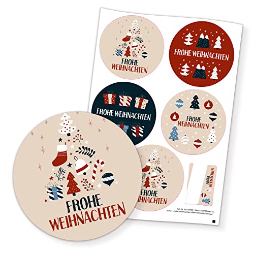 5x itenga große Frohe Weihnachten Aufkleber Weihnachtsdeko vintage Mix 4 Motive Sticker Etiketten rund 9,5cm - hochwertige Ausführung auf Bogen von itenga