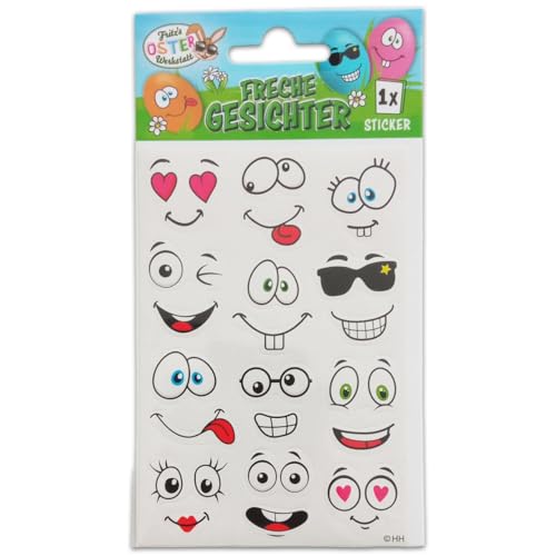 Oster Eier Sticker - freche Gesichter Aufkleber für Oster Eier Deko - Bogen 12 Motive / 12 Sticker (Freche Gesichter) von itenga