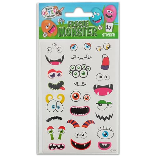 Oster Eier Sticker - freche Gesichter Aufkleber für Oster Eier Deko - Bogen 12 Motive / 12 Sticker (Freche Monster Gesichter) von itenga