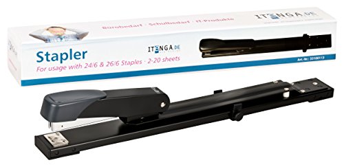 SET itenga Langarmhefter Langarm-Heftgerät Schwarz - verstellbar INKL. 1000 passenden Heftklammern von itenga