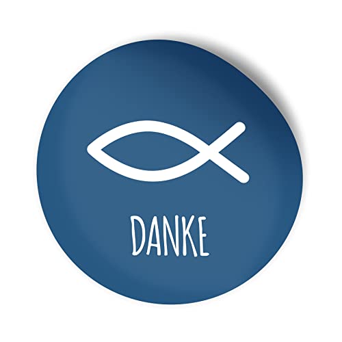 itenga 100x Sticker Aufkleber Fisch Danke Dunkelblau I zum Basteln von Gastgeschenken I für Taufe, Kommunion, Konfirmation oder Firmung I 4cm rund blau von itenga