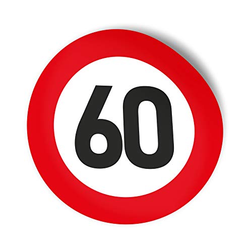 itenga 100x Sticker Aufkleber Verkehrszeichen 60 60.Geburtstag rot weiß rund 4cm von itenga