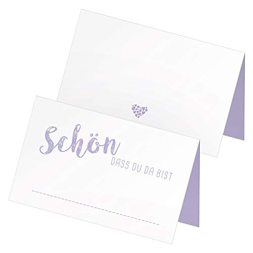 itenga 24 x Tischkarten Schön DASS du da bist Platzkarte Namensschild (Flieder/Lilac/lila) von itenga
