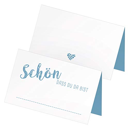 itenga 24 x Tischkarten Schön DASS du da bist Platzkarte Namensschild (Nordic Blue / blau) von itenga
