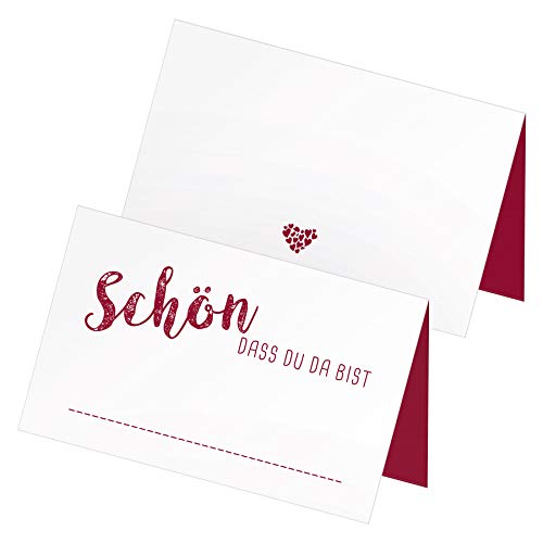 itenga 24 x Tischkarten Schön DASS du da bist Platzkarte Namensschild (weinrot/Bordeaux) von itenga