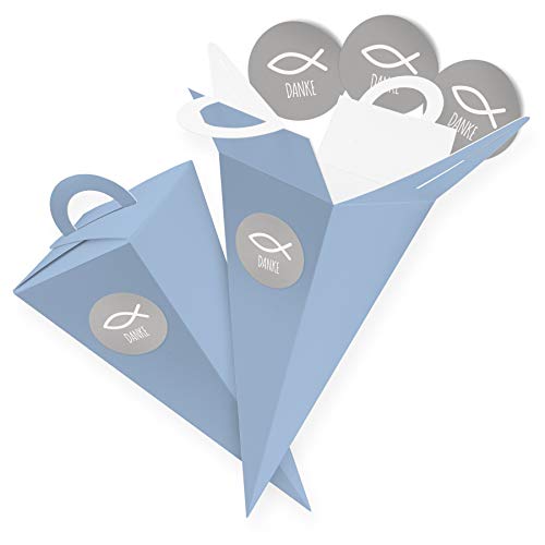 itenga 24x Geschenktüte Gastgeschenk Schultüte Eisblau 14 cm mit Sticker Aufkleber 2,5 cm Fisch Danke Kommunion Konfirmation itenga 24x Geschenktüte Gastgeschenk Schultüte Eisblau 14 cm mit Sticker Aufkleber 2,5 cm Fisch Danke Kommunion Konfirmation von itenga