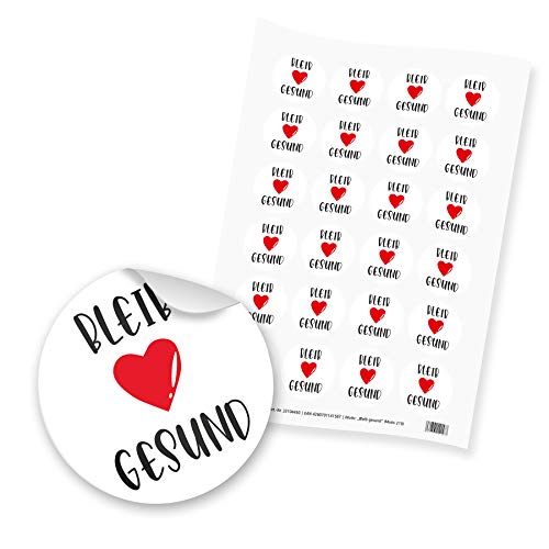 itenga 24x Sticker Aufkleber Bleib Gesund Grüsse rund 4cm auf DIN A4 Bogen von itenga