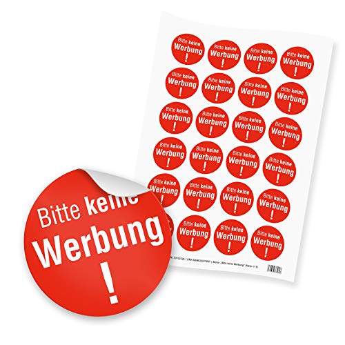 itenga 24x Sticker Aufkleber Etikett Bitte keine Werbung (Motiv 115) rot weiß rund 4cm DIN A4 Bogen von itenga