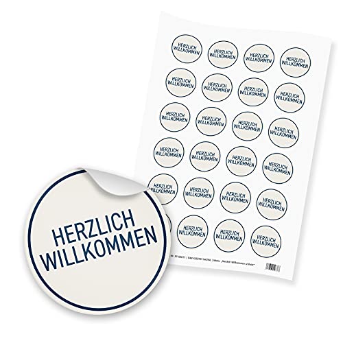 itenga 24x Sticker Aufkleber Herzlich Willkommen dunkelblau beige - Dinner Gäste Beisammensein Essen Trinken Feier von itenga