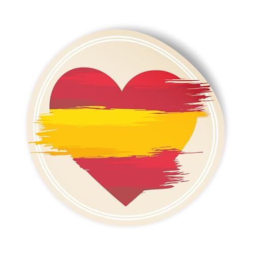 itenga 24x Sticker Aufkleber SPANIEN rund 4cm aus Papier I Scrapbooking I selbstklebend I Deko-Sticker für Mottoparty, Geschenke, DIY, Basteln I Aufkleber im Herz-Design in spanischer Flagge von itenga