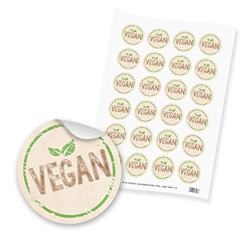 itenga 24x Sticker Aufkleber Vegan (Motiv 112) braun grün Papierstruktur rund 4cm DIN A4 Bogen von itenga