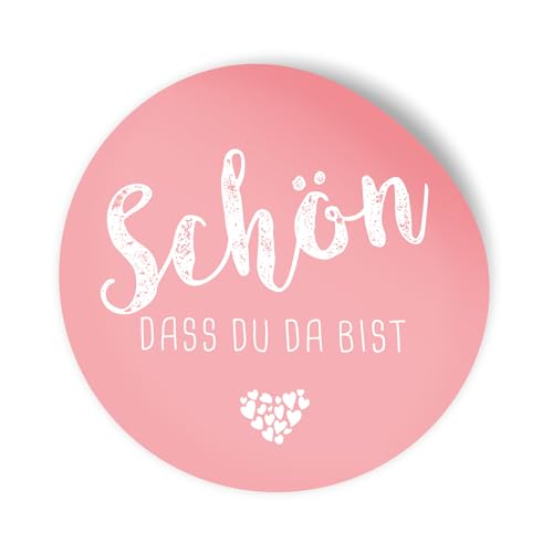 itenga 24x Sticker Schön dass du da bist Aufkleber rund 4cm selbstklebend - Sticker ideal für Gastgeschenk (rosa) von itenga
