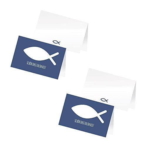 itenga 48 x Tischkarten Platzkarten Namensschild Fisch Kommunion Taufe Konfirmation (blau) von itenga