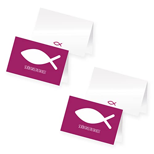 itenga 48 x Tischkarten Platzkarten Namensschild Fisch Kommunion Taufe Konfirmation (pink) von itenga
